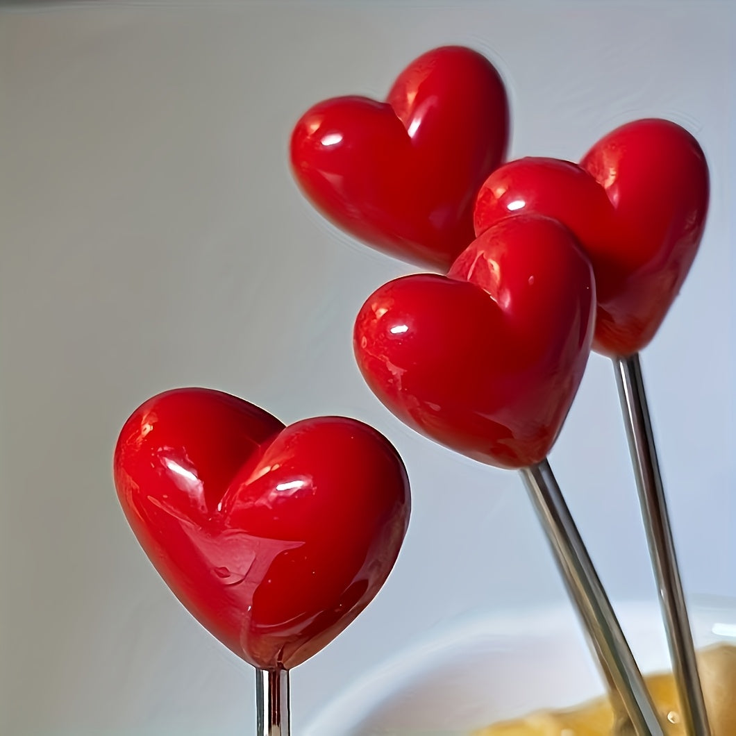 4\u002F8pcs Heart-Shaped Fruit Forks, Stainless Steel, Durable Plastic Material, Perfect for Valentine'S Day, Wedding, Dessert, Christmas and Halloween Gift