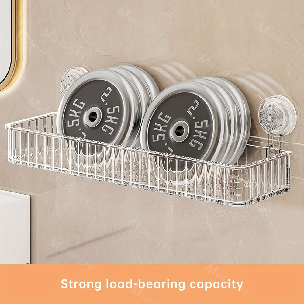 Adhesive Bathroom Shelf, Wall-mounted Hole-free Storage Rack with Mirror Effect, 1pc, Suitable for Toilet Vanity Makeup Storage, Easter Decoration, Home Kitchen and Bathroom Renovation Supplies