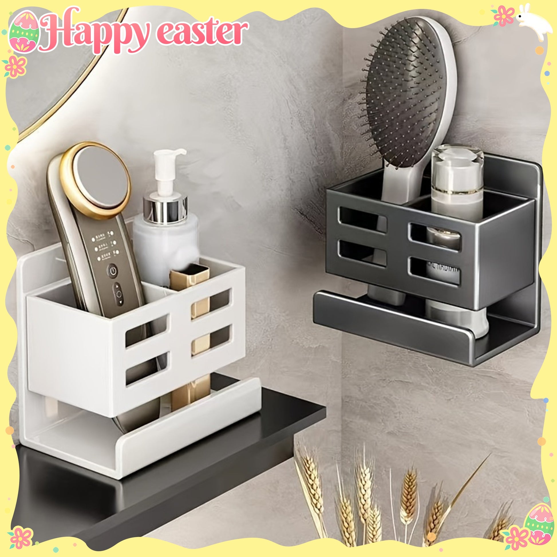 Perforated Plastic Wall-Mounted Cosmetic Storage Rack: Large Capacity, Easy Installation, No Punching, Suitable for Bathroom Use