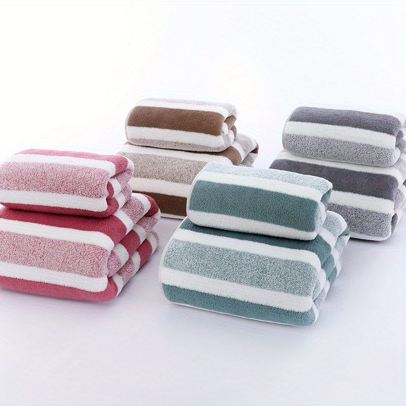 Simple coral velvet stripe towel bath towel set, RV shower supplies, strong water absorption, soft and Light Beige-friendly, no lint