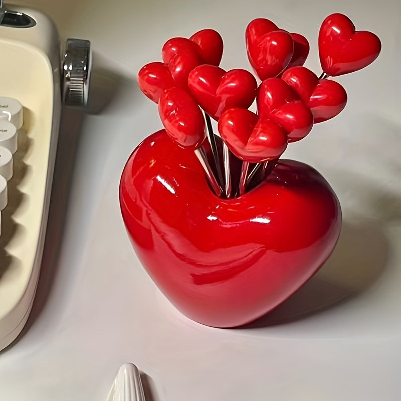4\u002F8pcs Heart-Shaped Fruit Forks, Stainless Steel, Durable Plastic Material, Perfect for Valentine'S Day, Wedding, Dessert, Christmas and Halloween Gift