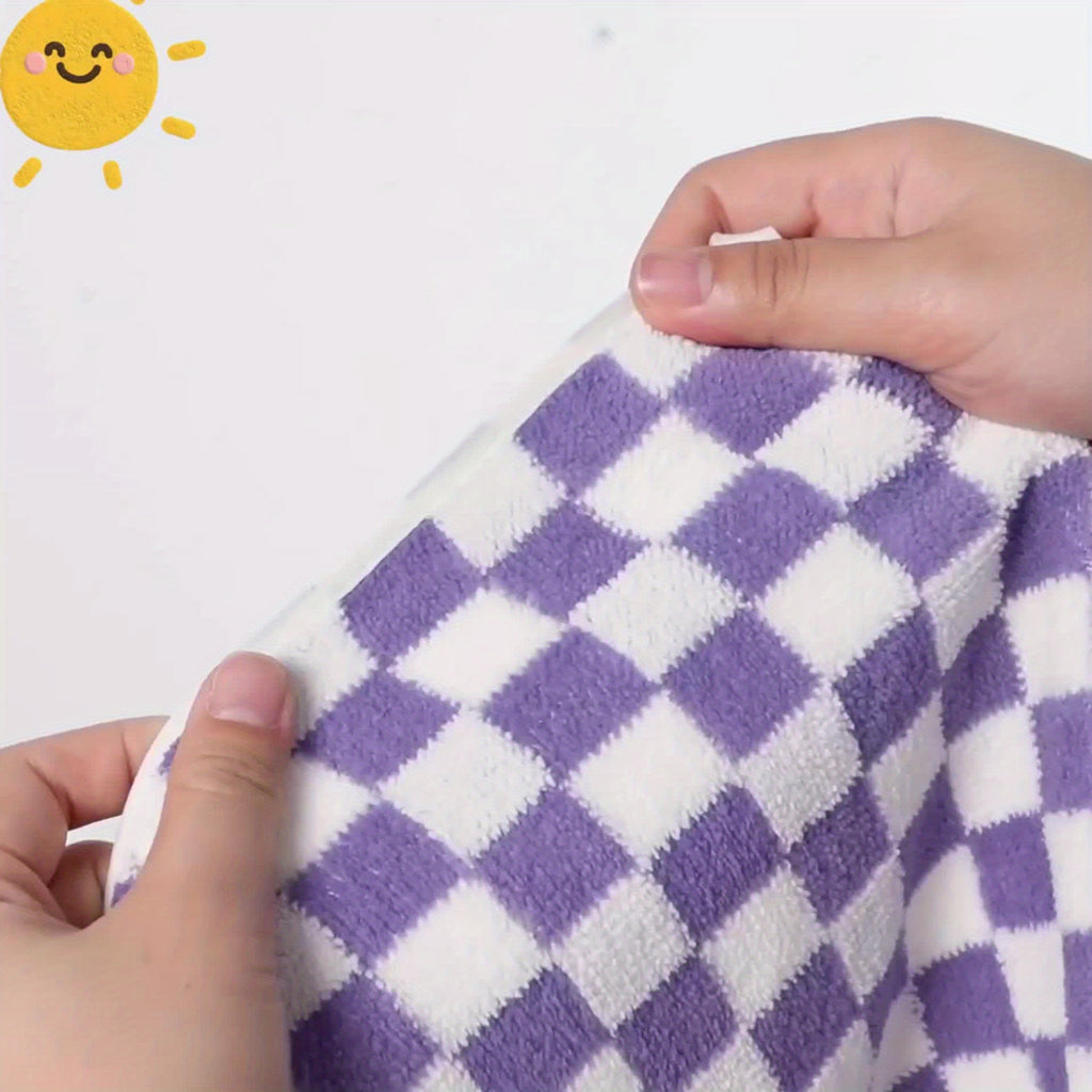 Elegant Bohemian Style Bath Towels - Soft Polyester & Nylon Blend, Classic Check Pattern in Green, White, Yellow, and Purple, Perfect for Home Decor, Bathroom Essentials|Elegant Bathroom Decor|Soft Texture, Wash Cloths