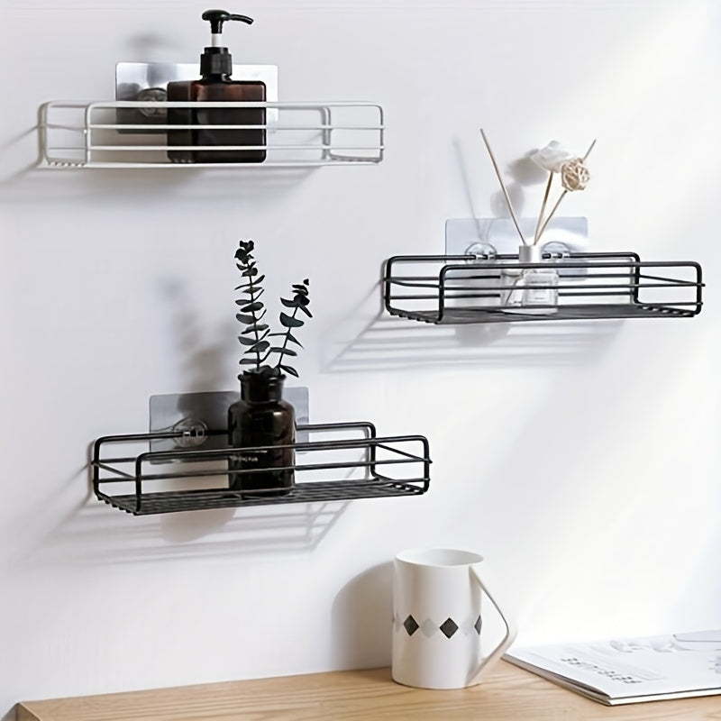 1pc Wall-Mounted Wrought Iron Bathroom Shelf, Rust-Proof Indoor Shower Caddy, with Non-Drilled Adhesive, for Shower Storage Organizer