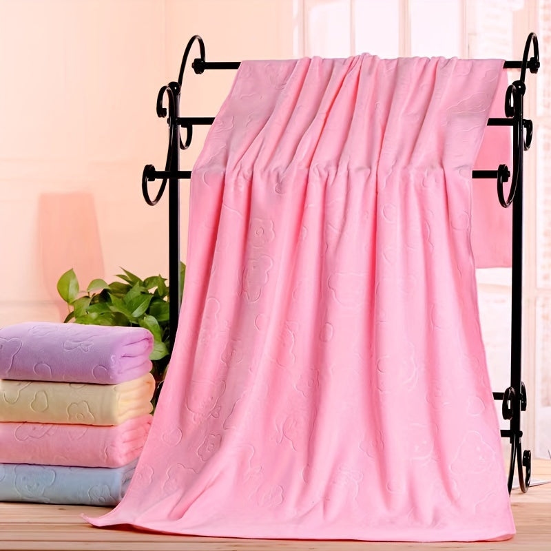1pc Bear Pattern Microfiber Bath Towel, 200 GSM Thick Soft Absorbent Beach Towel, Quick-Dry Square Bath Accessory