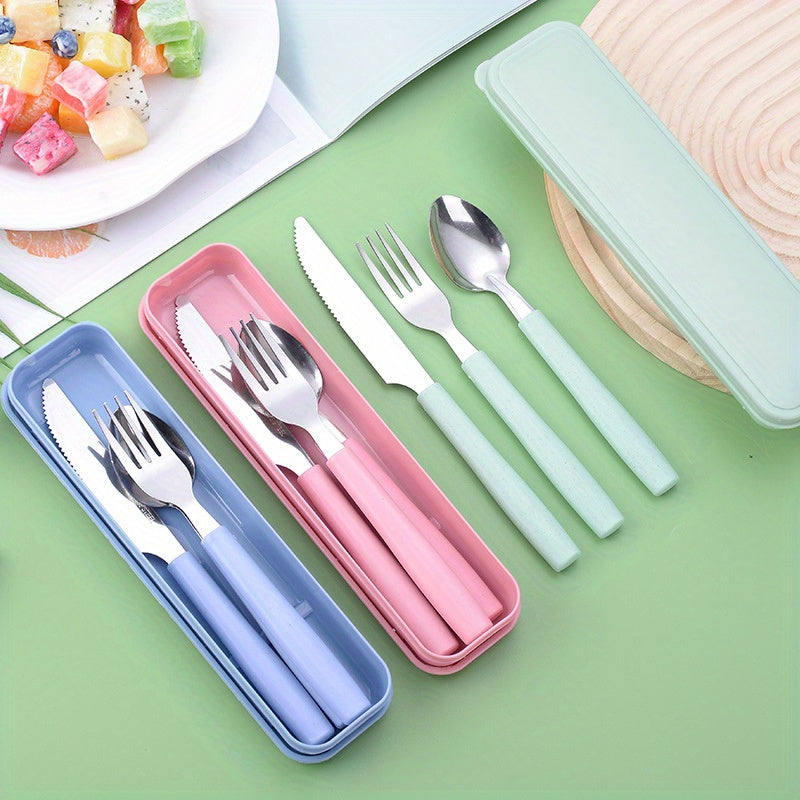 Reusable Travel Utensil Set with Box: 3-Piece Stainless Steel Portable Knife, Fork, and Spoon Set, BPA-Free, Suitable for Travel, Picnics, Camping, Valentine's Day, Thanksgiving, Christmas, Halloween, and Teacher's Day