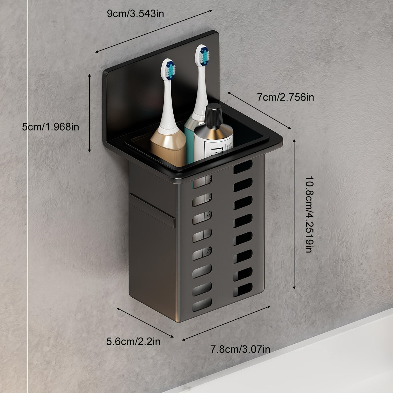 1pc\u002F2pcs Black Resin Punch-Free Wall-Mounted Storage Cubby Shelf, Plastic Drain Organizer for Kitchen & Bathroom Accessories, Home Organization Hanging Rack