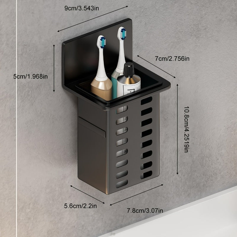 1pc\u002F2pcs Black Resin Punch-Free Wall-Mounted Storage Cubby Shelf, Plastic Drain Organizer for Kitchen & Bathroom Accessories, Home Organization Hanging Rack