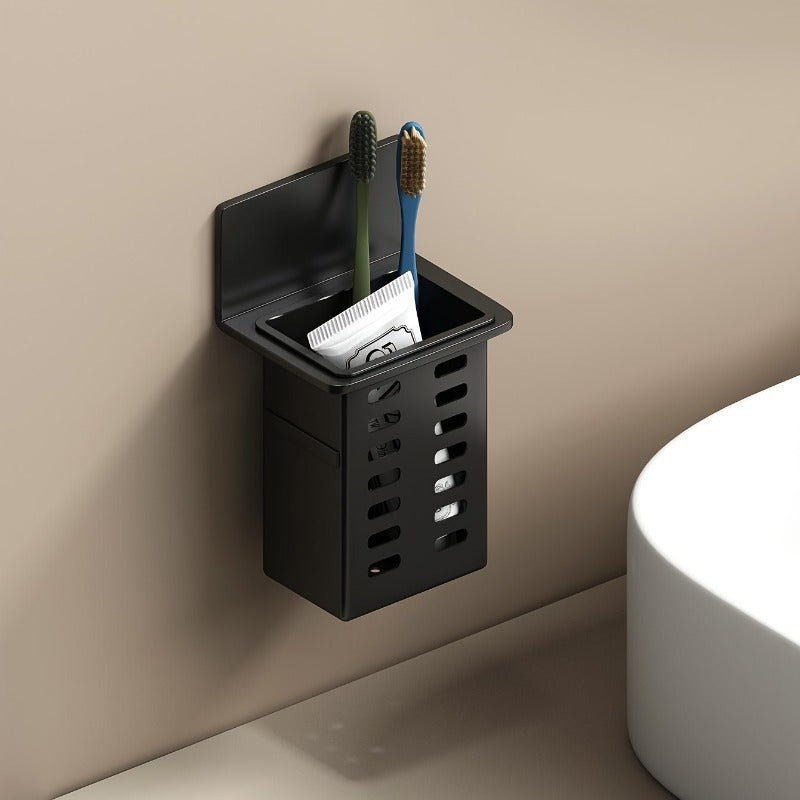 1pc\u002F2pcs Black Resin Punch-Free Wall-Mounted Storage Cubby Shelf, Plastic Drain Organizer for Kitchen & Bathroom Accessories, Home Organization Hanging Rack