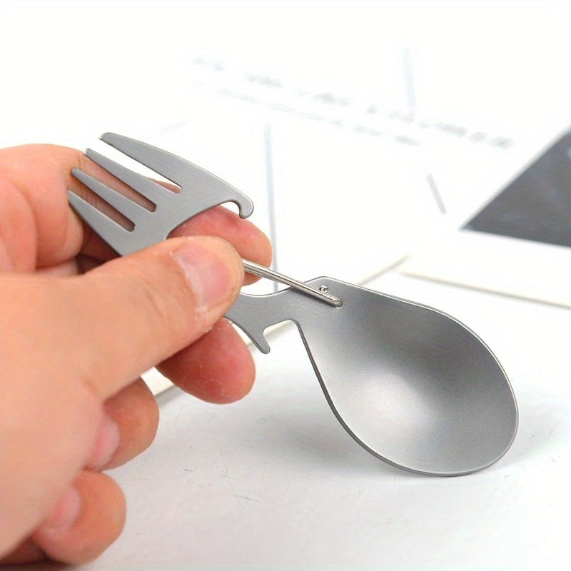 Multi-Functional Outdoor Camping Spoon: Ultra-Light Titanium Tableware for Picnic, BBQ, And Portable Food - Includes Fork And Spoon - Polished Stainless Steel