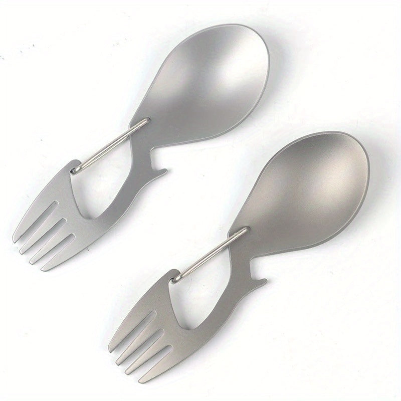 Multi-Functional Outdoor Camping Spoon: Ultra-Light Titanium Tableware for Picnic, BBQ, And Portable Food - Includes Fork And Spoon - Polished Stainless Steel