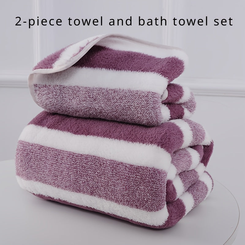 Deluxe Striped Towel Set Featuring a Short Hand Towel And a Long Bath Towel - Highly Absorbent, Fast-Drying, And Soft, Perfect for Family Use, Hotels, RV Trips, Outdoor Activities, Spas, And Salons - Comes with One Bath Towel And One Hand Towel.
