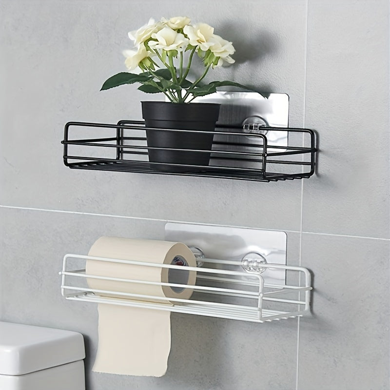 1pc Wall-Mounted Wrought Iron Bathroom Shelf, Rust-Proof Indoor Shower Caddy, with Non-Drilled Adhesive, for Shower Storage Organizer