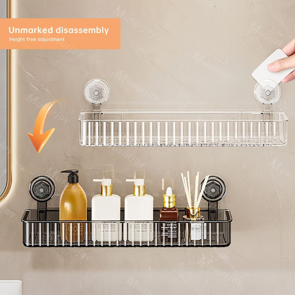 Adhesive Bathroom Shelf, Wall-mounted Hole-free Storage Rack with Mirror Effect, 1pc, Suitable for Toilet Vanity Makeup Storage, Easter Decoration, Home Kitchen and Bathroom Renovation Supplies