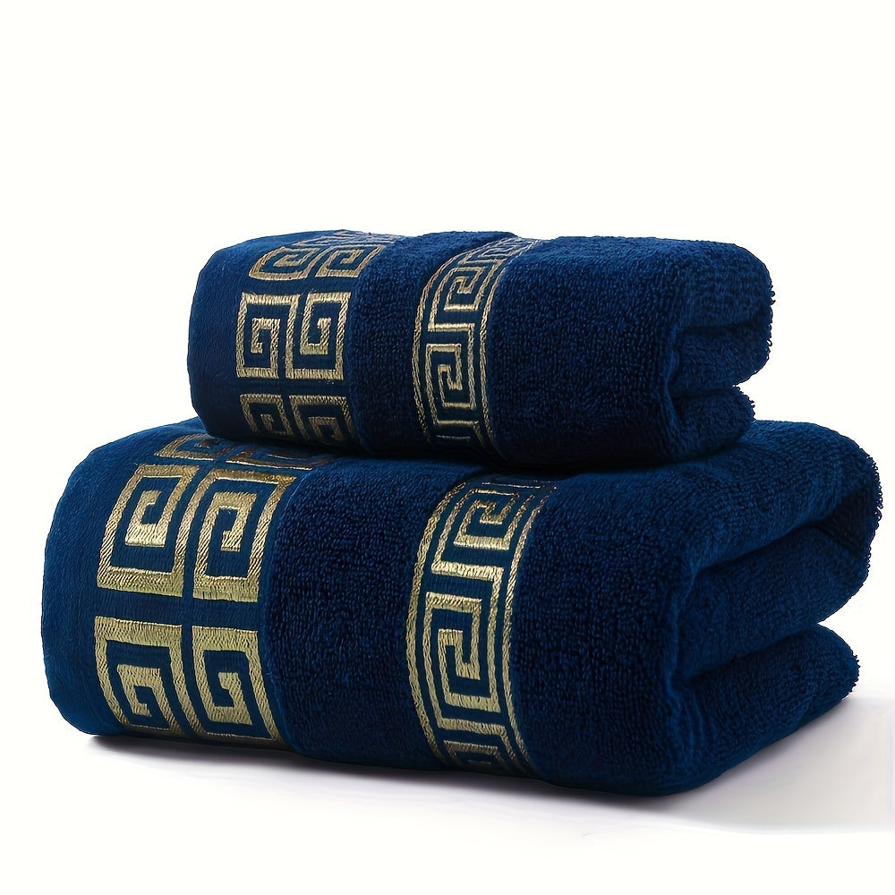 Luxurious Pure Cotton Geometric Pattern Towel - Soft, Absorbent, Quick-Dry for Bath or Face, 13.39x29.53inch or 27.56x55.12inch, Black with Golden Thread, Modern Design, Hand Wash Only, Bath Towels
