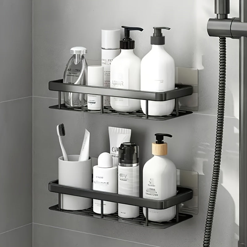 Wall-Mounted Shower Caddy, Large Capacity, No-Drill Installation, Floating Shelf for Bathroom and Kitchen, Space-Saving, Easy to Install, Holds Toiletries, Cosmetics, and Miscellaneous Items, Oil Rubbed Finish, Durable Plastic Material
