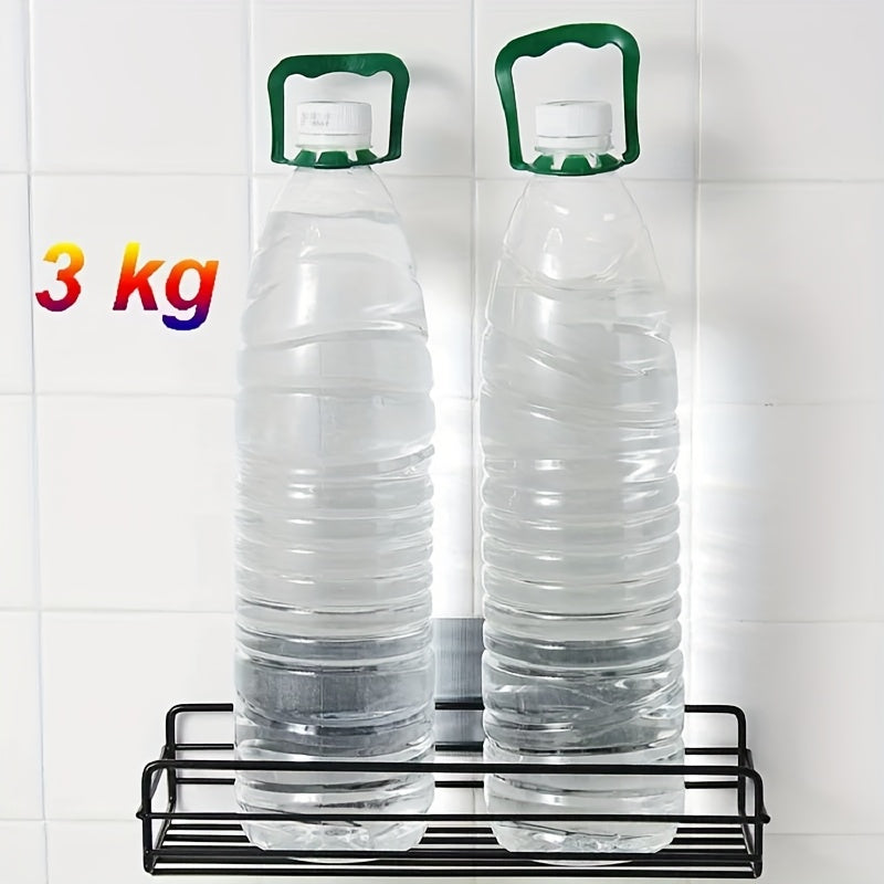 1pc No-Drill Wall-Mounted Wrought Iron Bathroom Shelf - Rust-Proof 3-Tier Shower Organizer with Suction Cups, Black Metal Storage Rack for Toiletries, Towels & Bottles, Toiletry Holder | Modern Bathroom Decor | Nodrill Installation, Bathroom Accessories