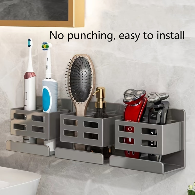 Perforated Plastic Wall-Mounted Cosmetic Storage Rack: Large Capacity, Easy Installation, No Punching, Suitable for Bathroom Use