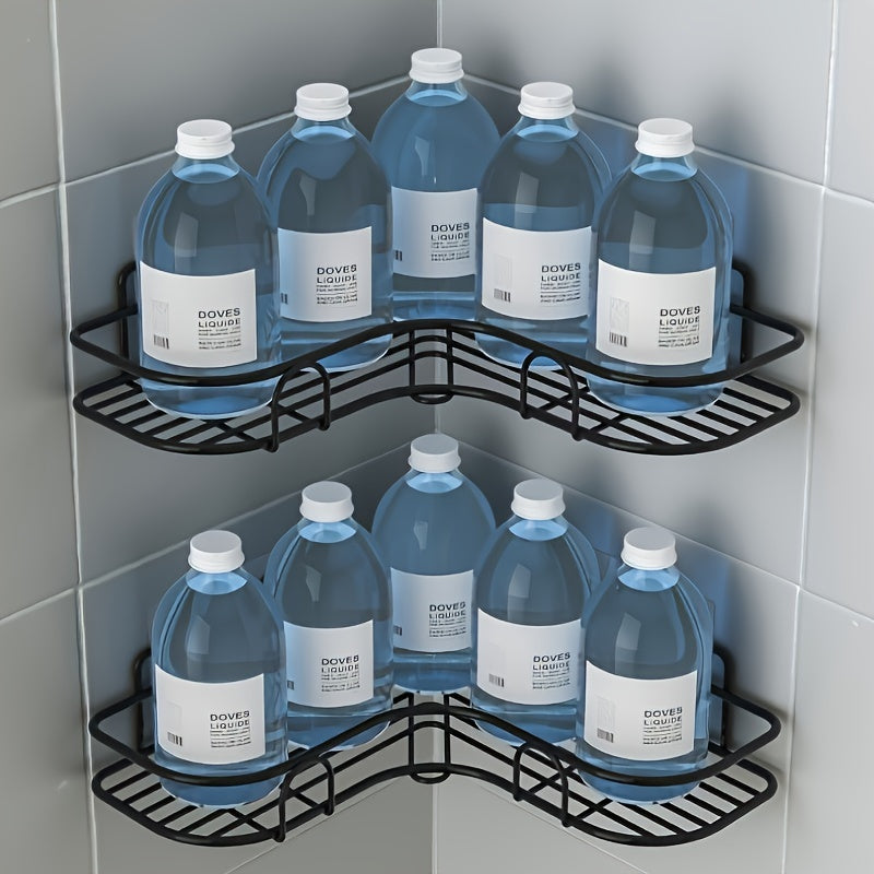 No-Drill Wall-Mounted Shower Shelf - Rustproof Metal Bathroom & Kitchen Storage Rack for Shampoo, Conditioner, and Essentials - Easy Installation, Ideal for Home and Hotel Use, RV Interior Accessory, Bathroom Organizers And Storage