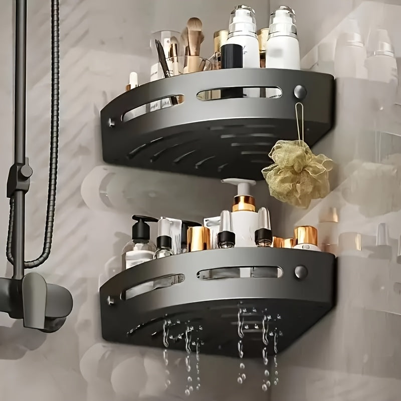 2pcs No-Drill Adhesive Bathroom Corner Shower Caddy, ABS Wall-Mounted Shampoo Holder, Holds 6 Bottles of Conditioner, Shower Accessories, Best for Christmas, Perfect for Thanksgiving