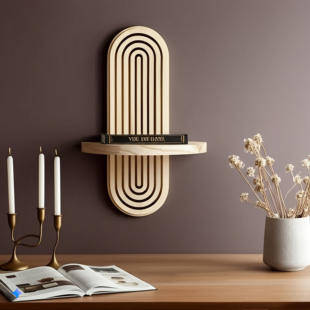 Elegant Wooden Wall Shelves with Geometric Design - Multi-Tier Storage Rack for Living Room, Bedroom, Bathroom, Kitchen, Modern Home Decor, Wall Shelf Decor|Minimalist Shelves|Wooden Construction, Wall Decor Shelves