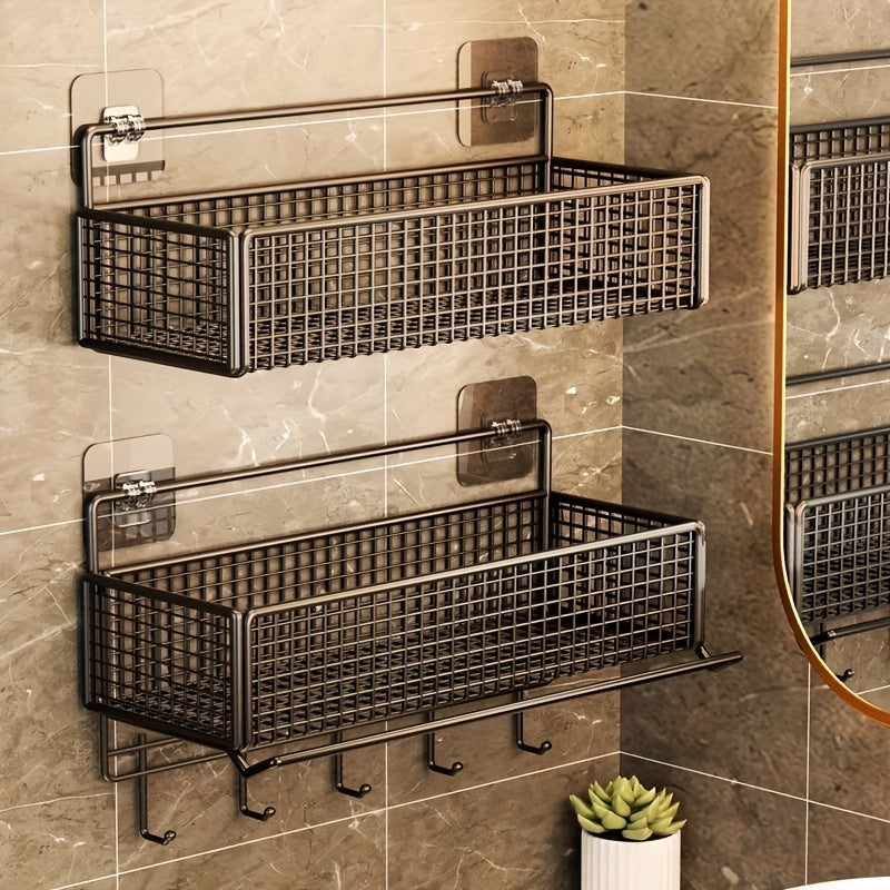 Farmhouse Style Metal Bathroom Wall-Mounted Storage Organizer - No-Drill Installation, Multi-Purpose Shelves for Toiletries, Towels & Bottles, Durable Rustic Decor for Bathroom Organization, Bathroom Organizers And Storage