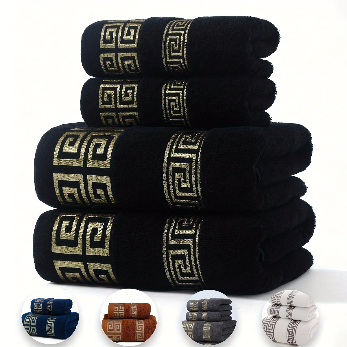 Luxurious Pure Cotton Geometric Pattern Towel - Soft, Absorbent, Quick-Dry for Bath or Face, 13.39x29.53inch or 27.56x55.12inch, Black with Golden Thread, Modern Design, Hand Wash Only, Bath Towels