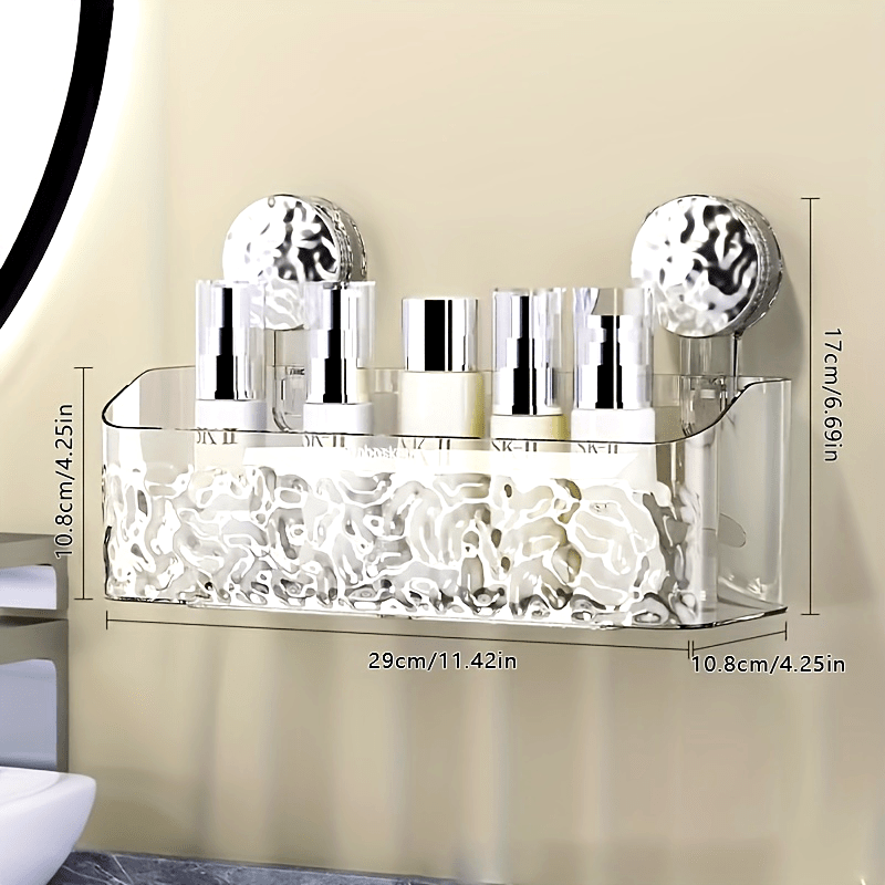 Wall Mount Shower Caddy Organizer with Adjustable Shelves, Polished Finish, Rectangle PET Bathroom Storage Rack for Cosmetics and Toiletries with Suction Cups, Glacier Pattern Design - 1pc