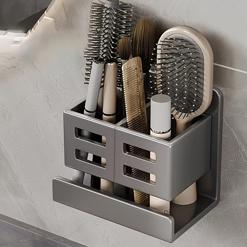 Perforated Plastic Wall-Mounted Cosmetic Storage Rack: Large Capacity, Easy Installation, No Punching, Suitable for Bathroom Use