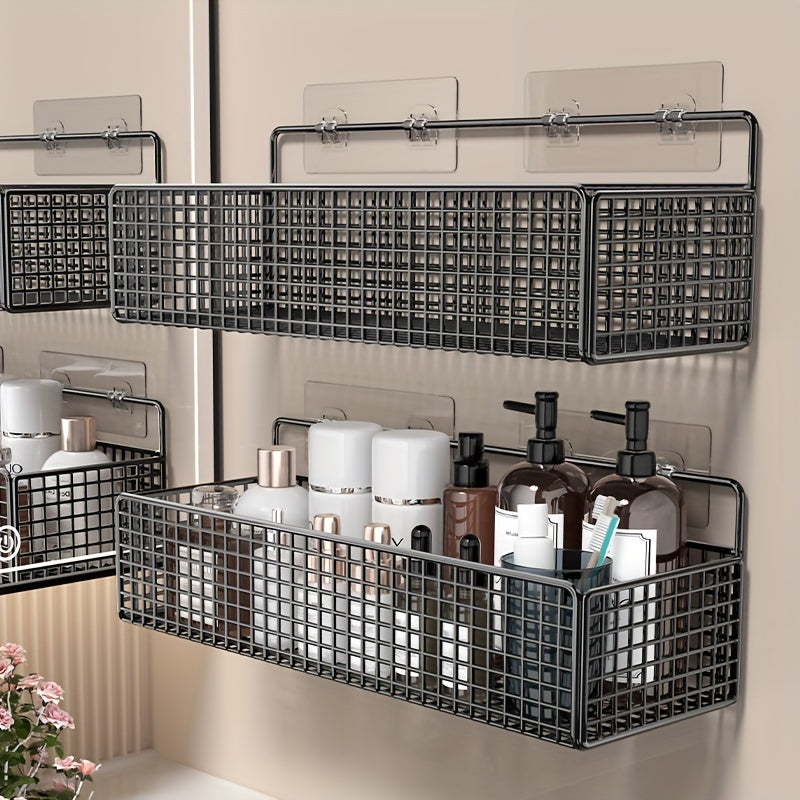 Farmhouse Style Metal Bathroom Wall-Mounted Storage Organizer - No-Drill Installation, Multi-Purpose Shelves for Toiletries, Towels & Bottles, Durable Rustic Decor for Bathroom Organization, Bathroom Organizers And Storage