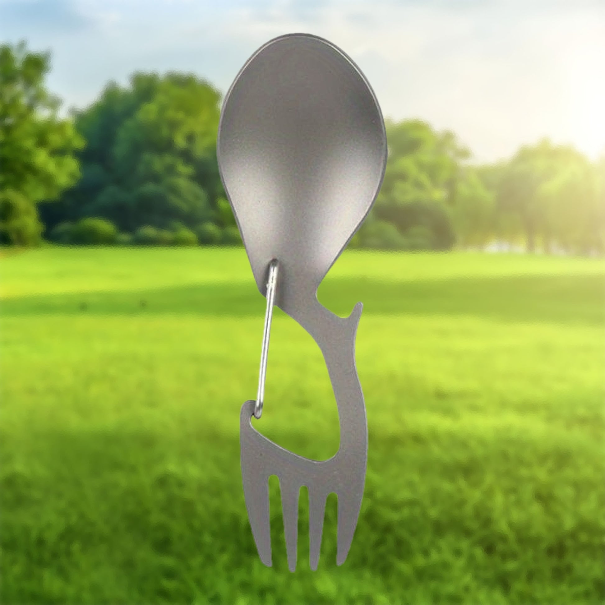 Multi-Functional Outdoor Camping Spoon: Ultra-Light Titanium Tableware for Picnic, BBQ, And Portable Food - Includes Fork And Spoon - Polished Stainless Steel