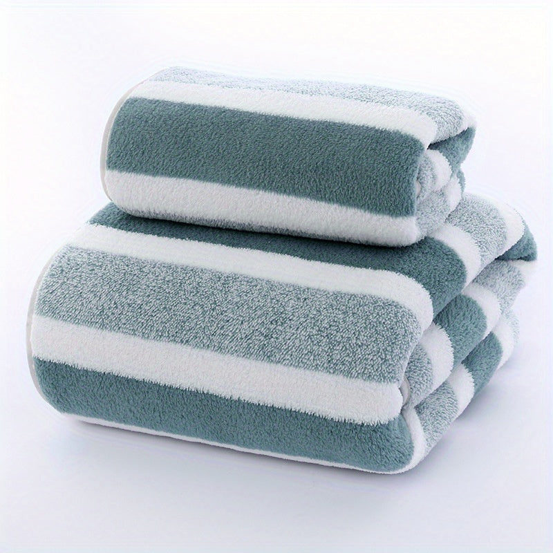 Simple coral velvet stripe towel bath towel set, RV shower supplies, strong water absorption, soft and Light Beige-friendly, no lint