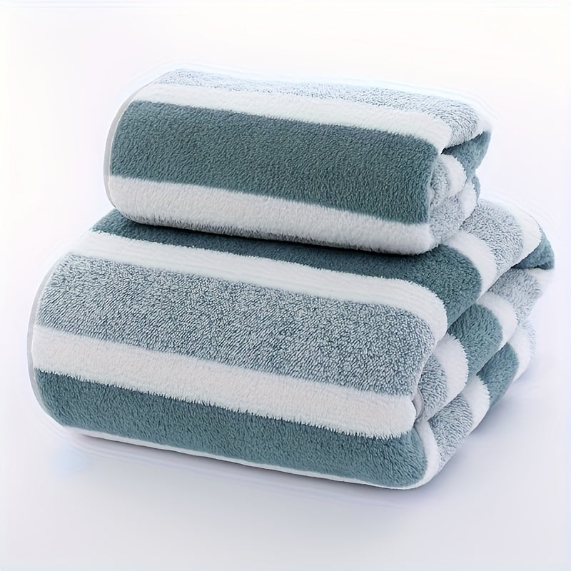 Simple coral velvet stripe towel bath towel set, RV shower supplies, strong water absorption, soft and Light Beige-friendly, no lint
