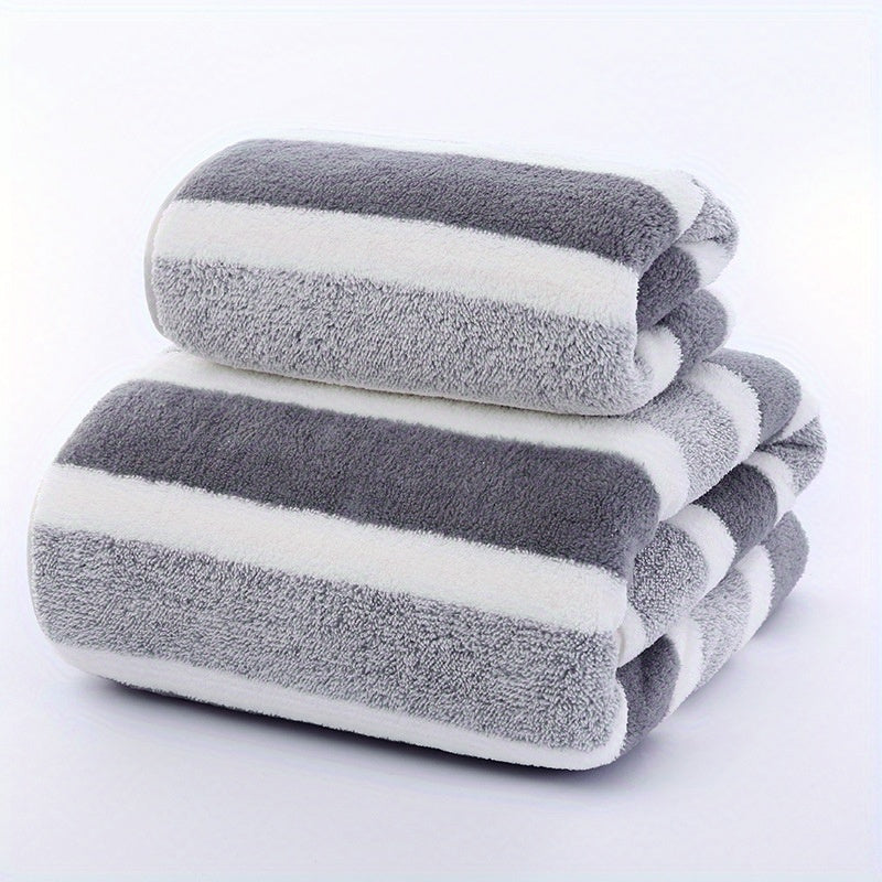 Simple coral velvet stripe towel bath towel set, RV shower supplies, strong water absorption, soft and Light Beige-friendly, no lint