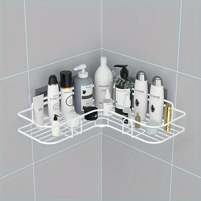 No-Drill Wall-Mounted Shower Shelf - Rustproof Metal Bathroom & Kitchen Storage Rack for Shampoo, Conditioner, and Essentials - Easy Installation, Ideal for Home and Hotel Use, RV Interior Accessory, Bathroom Organizers And Storage