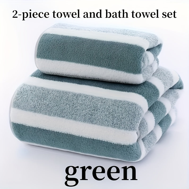 Deluxe Striped Towel Set Featuring a Short Hand Towel And a Long Bath Towel - Highly Absorbent, Fast-Drying, And Soft, Perfect for Family Use, Hotels, RV Trips, Outdoor Activities, Spas, And Salons - Comes with One Bath Towel And One Hand Towel.