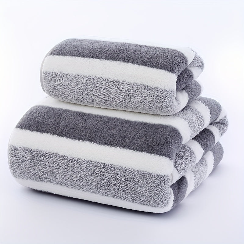 Simple coral velvet stripe towel bath towel set, RV shower supplies, strong water absorption, soft and Light Beige-friendly, no lint
