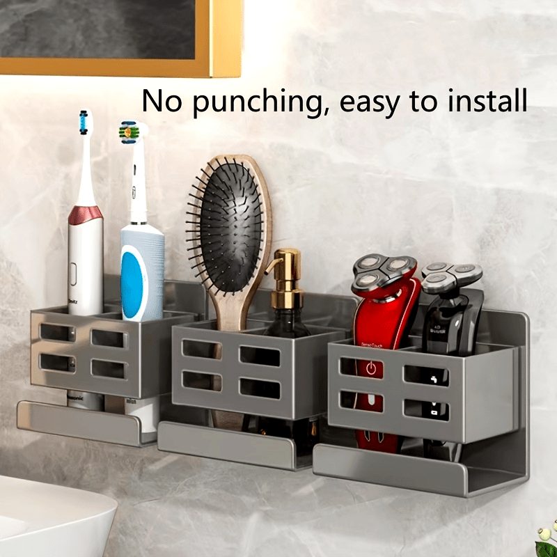 Perforated Plastic Wall-Mounted Cosmetic Storage Rack: Large Capacity, Easy Installation, No Punching, Suitable for Bathroom Use